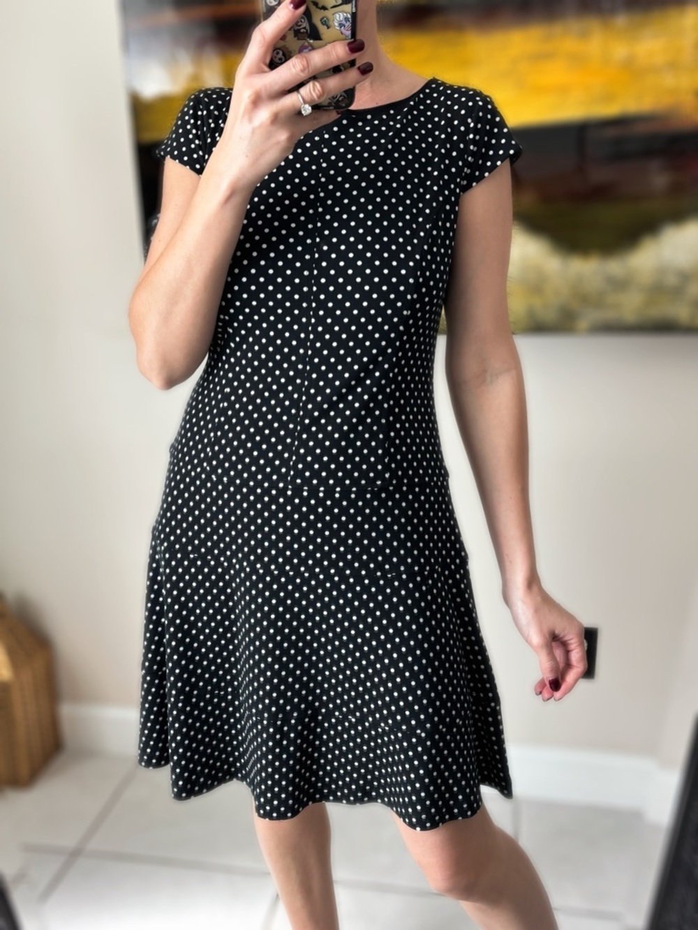 Vintage Joseph Ribkoff Black and White Polka Dot Midi Dress Sz 6